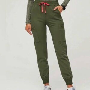 Figs Women’s Zamora High-Waisted Jogger Scrub Pants - Dark Olive, Small/Tall